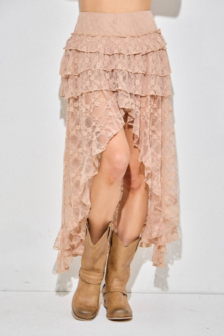 Lace High-Low Skirt, Plus, Taupe