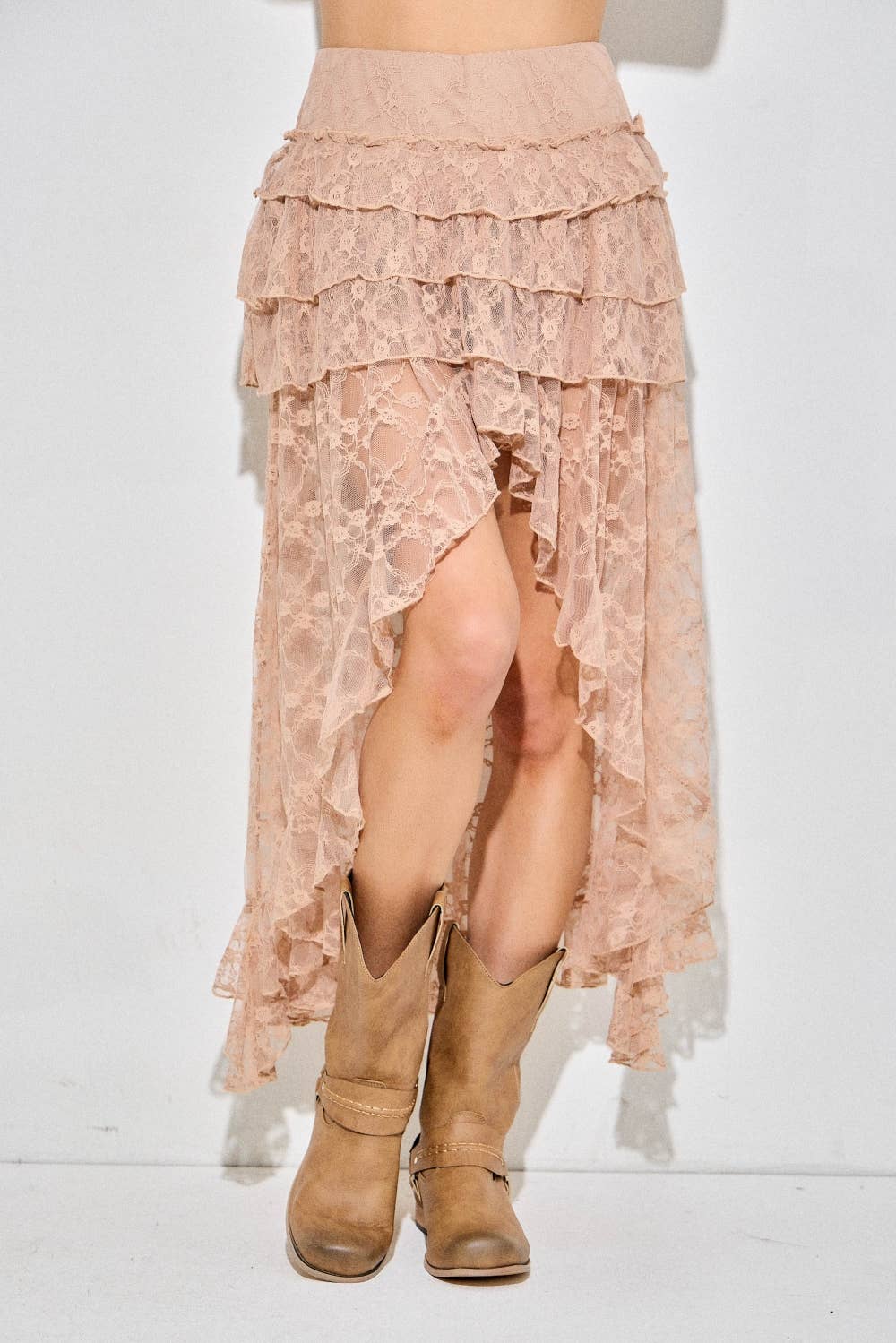 Lace High-Low Skirt, Plus, Taupe