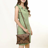 Hand-Tooled Floral Leather Envelope Purse, Multiple Colors