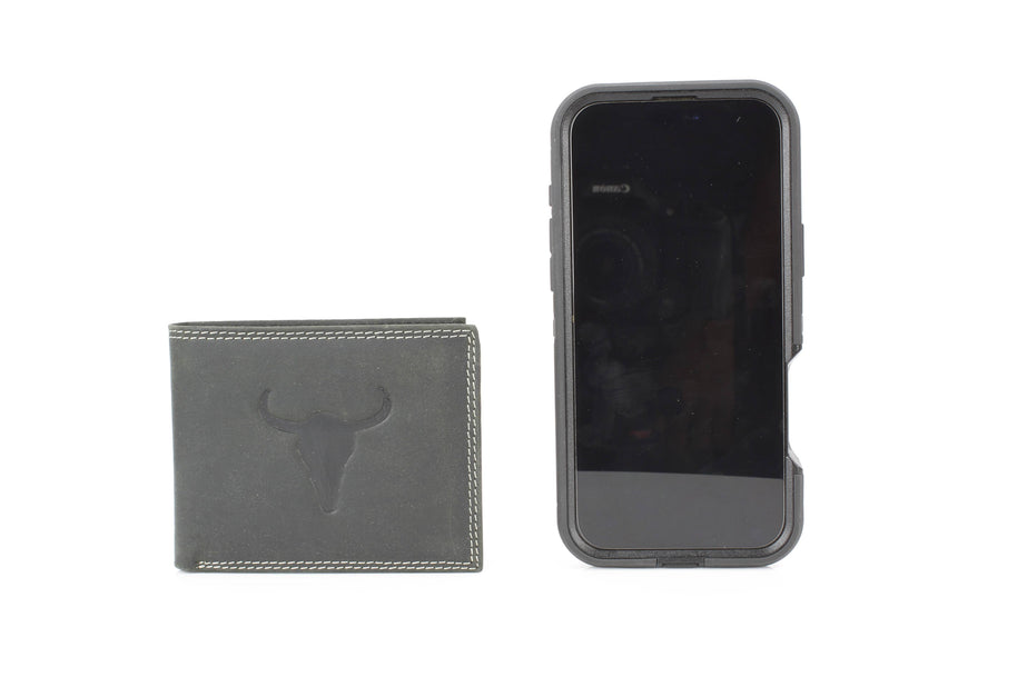 Men’s Bi-Fold Wallet with Bison Skull, Tan