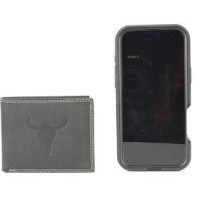 Men’s Bi-Fold Wallet with Bison Skull, Tan