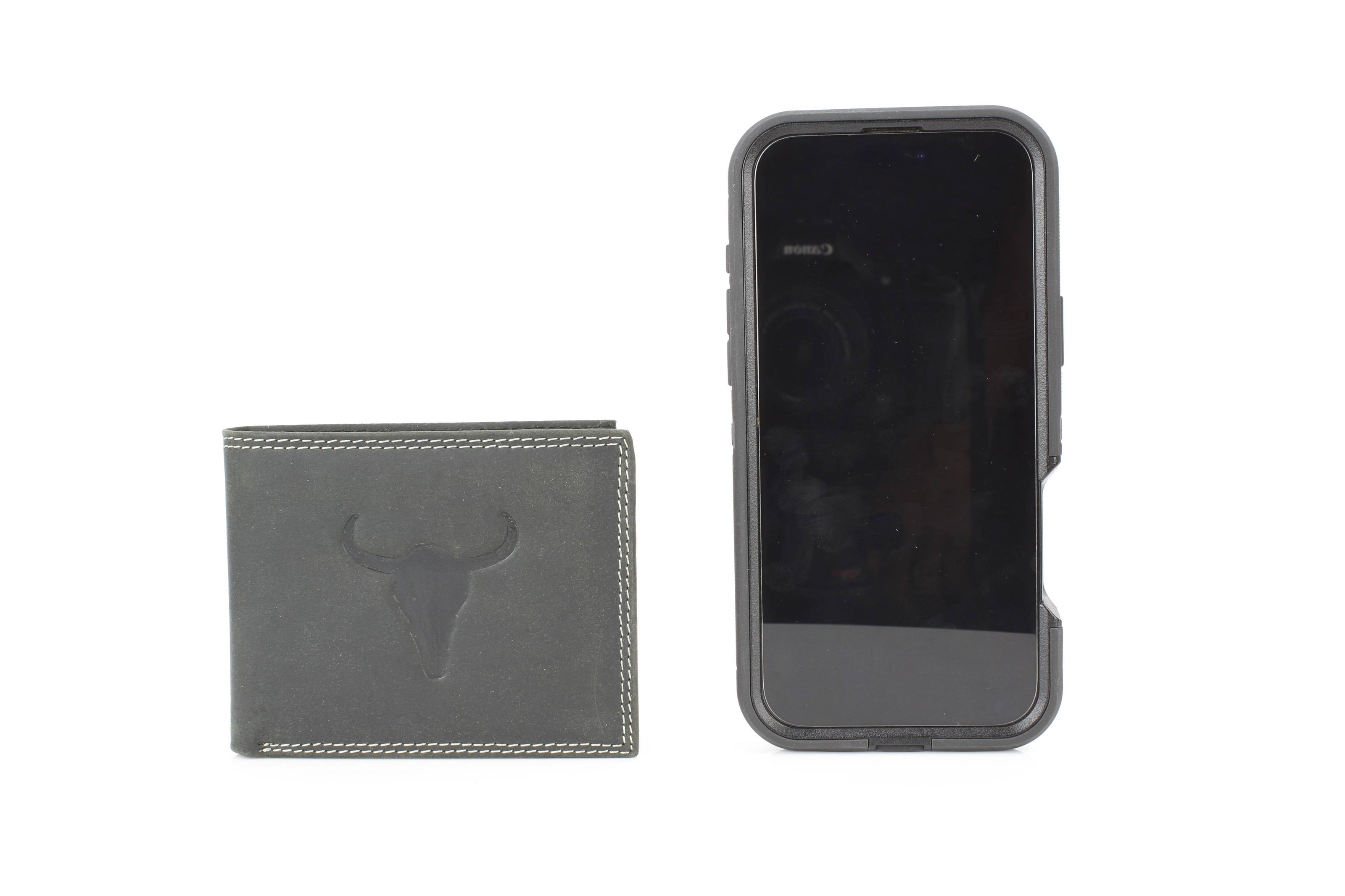 Men’s Bi-Fold Wallet with Bison Skull, Tan