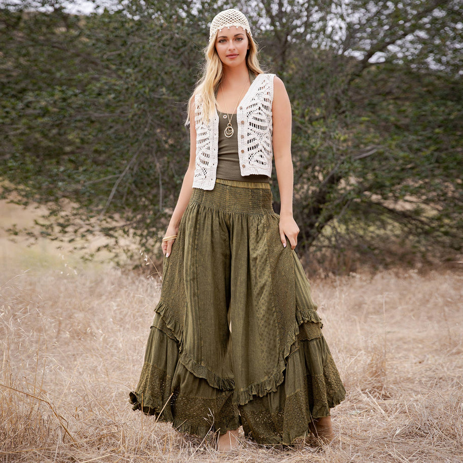 Mineral Wash Lace Tiered Ruffle Pants