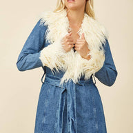 FAUX FUR DENIM COAT