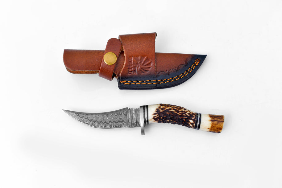 Deer Horn Trailblazer Damascus Knife