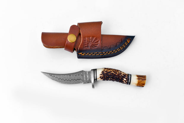 Deer Horn Trailblazer Damascus Knife