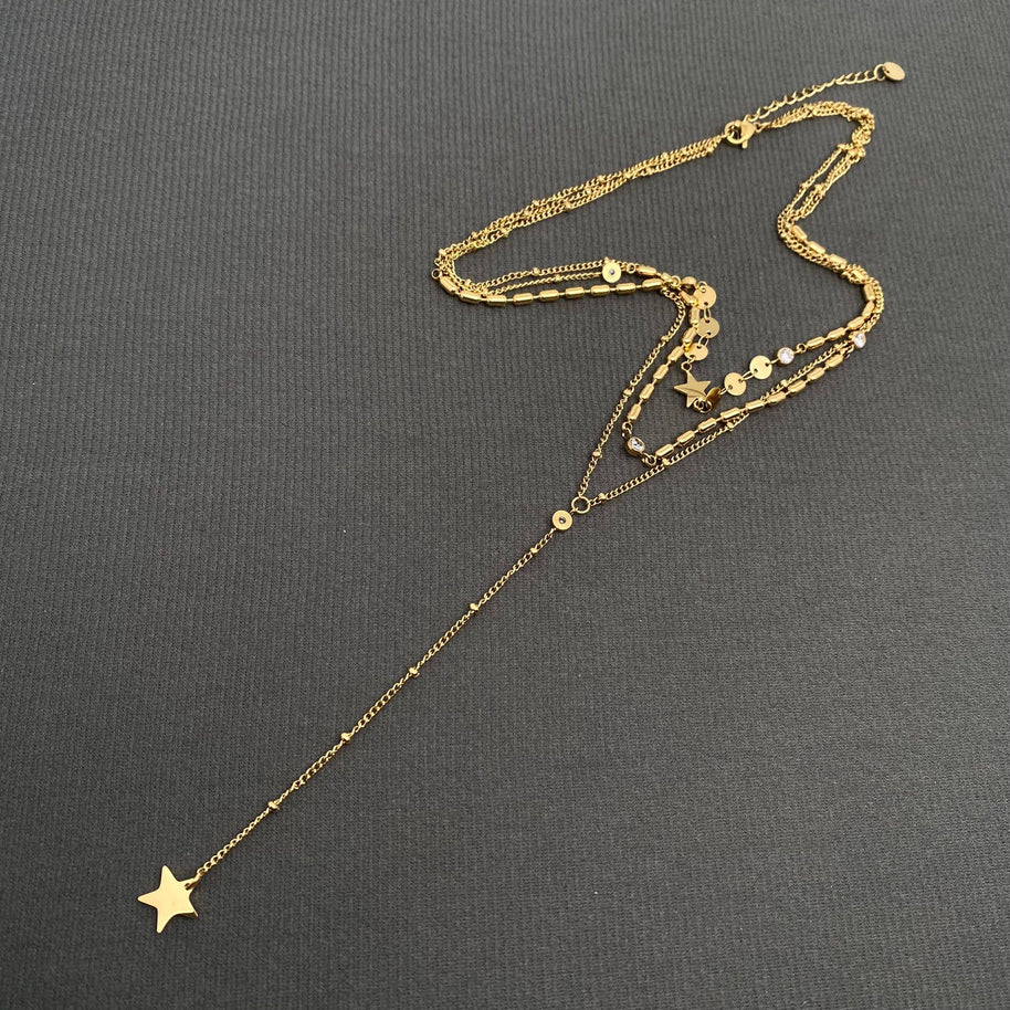 18K GP SS 3-layer Chain Necklace