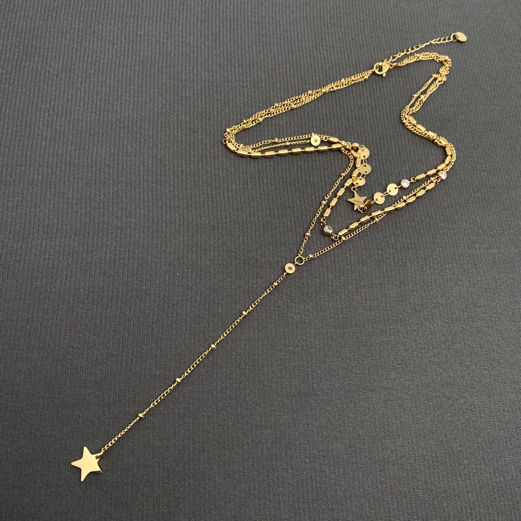 18K GP SS 3-layer Chain Necklace