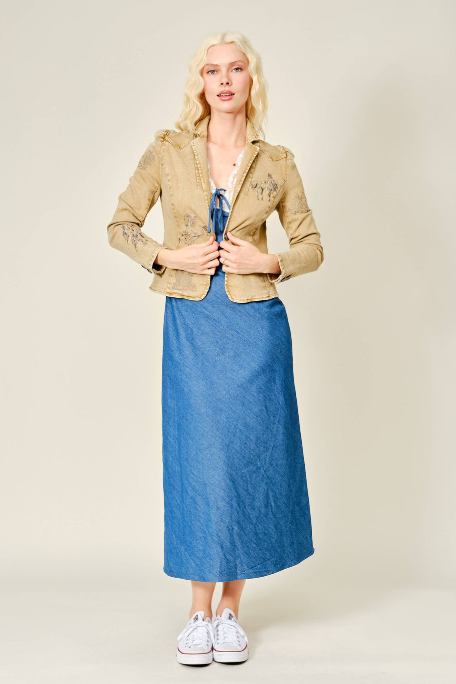 Denim Western Blazer, Taupe