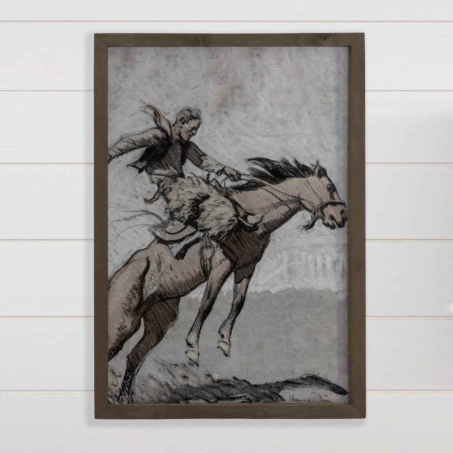 Bronco Buster - Ranch House Wall Art - Framed Horse Canvas: 18x24" Large Canvas Art with Thick Wood Frame