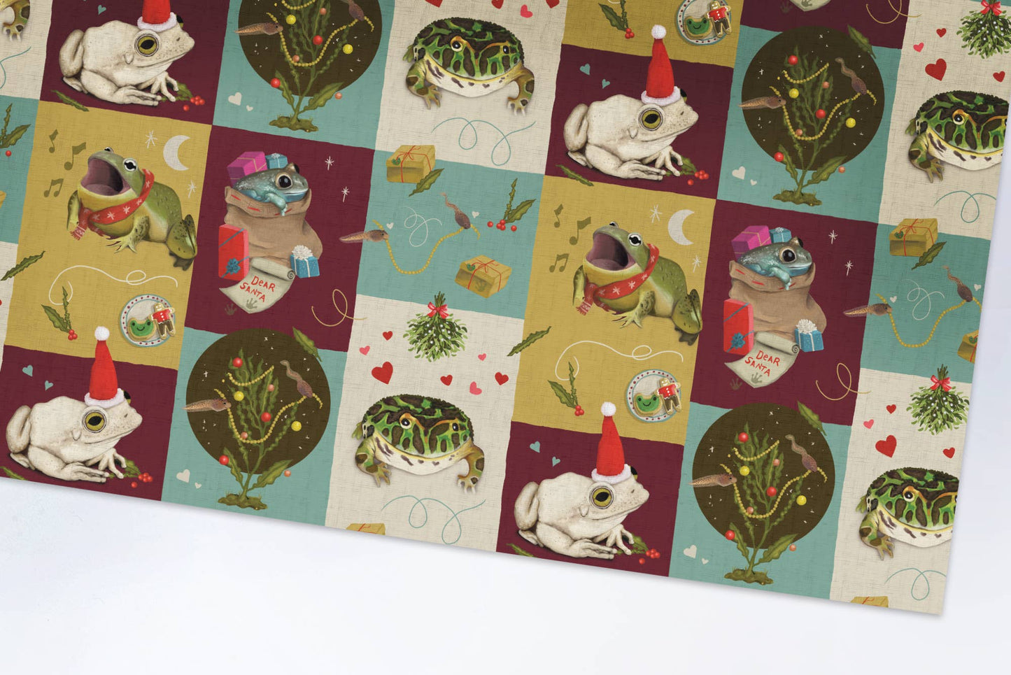 Christmas Frogs Wrapping Paper - Flat Pack Gift Wrap Sheets