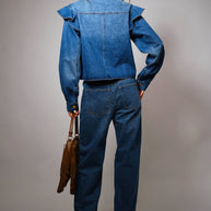 Diagonal Ruffled Denim Jacket