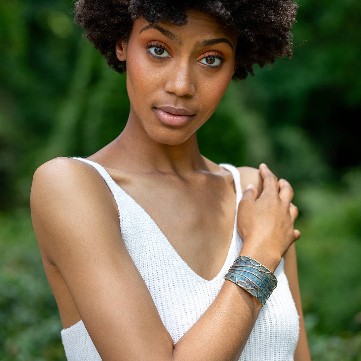 Brass Patina Cuff Bracelet - Rustic Blue Rushing River