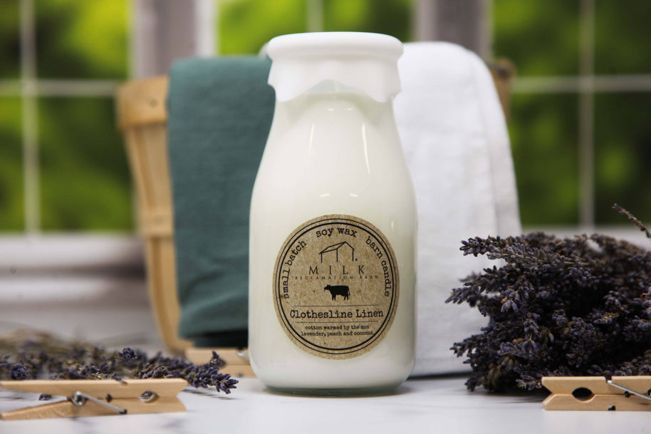 Milk Bottle Candle, Clothesline Linen