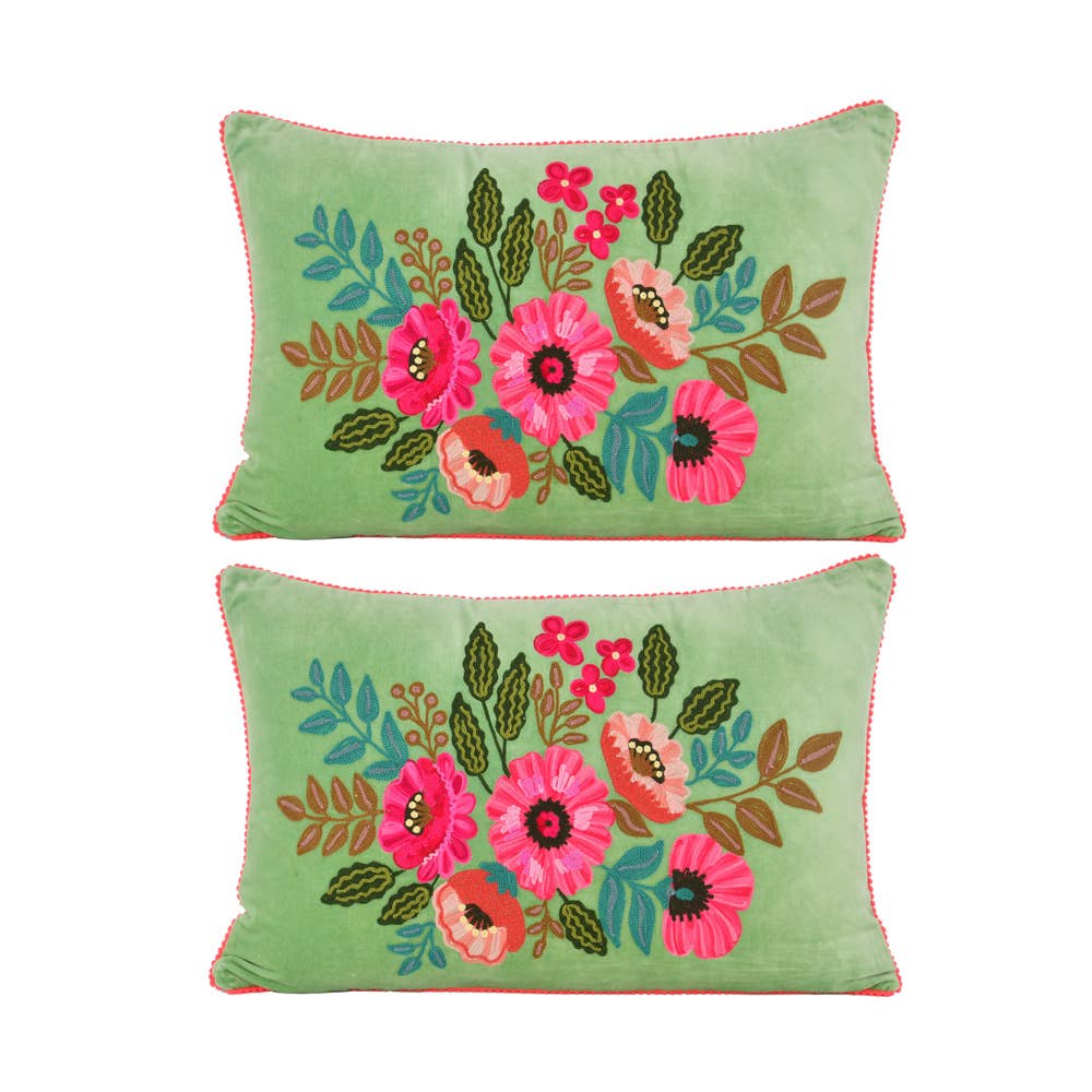 Aqua Velvet Embroidered Pillow, 24