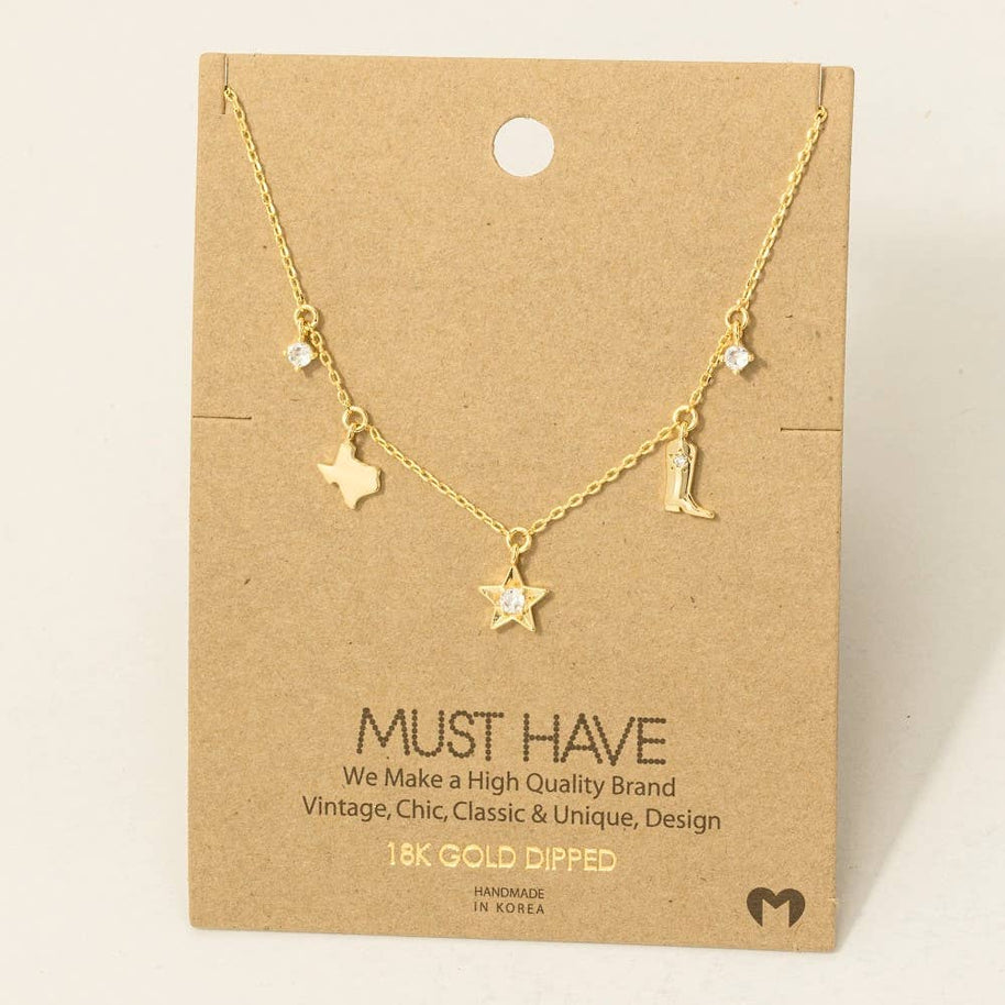 Texas Star Boots Western Station Necklace