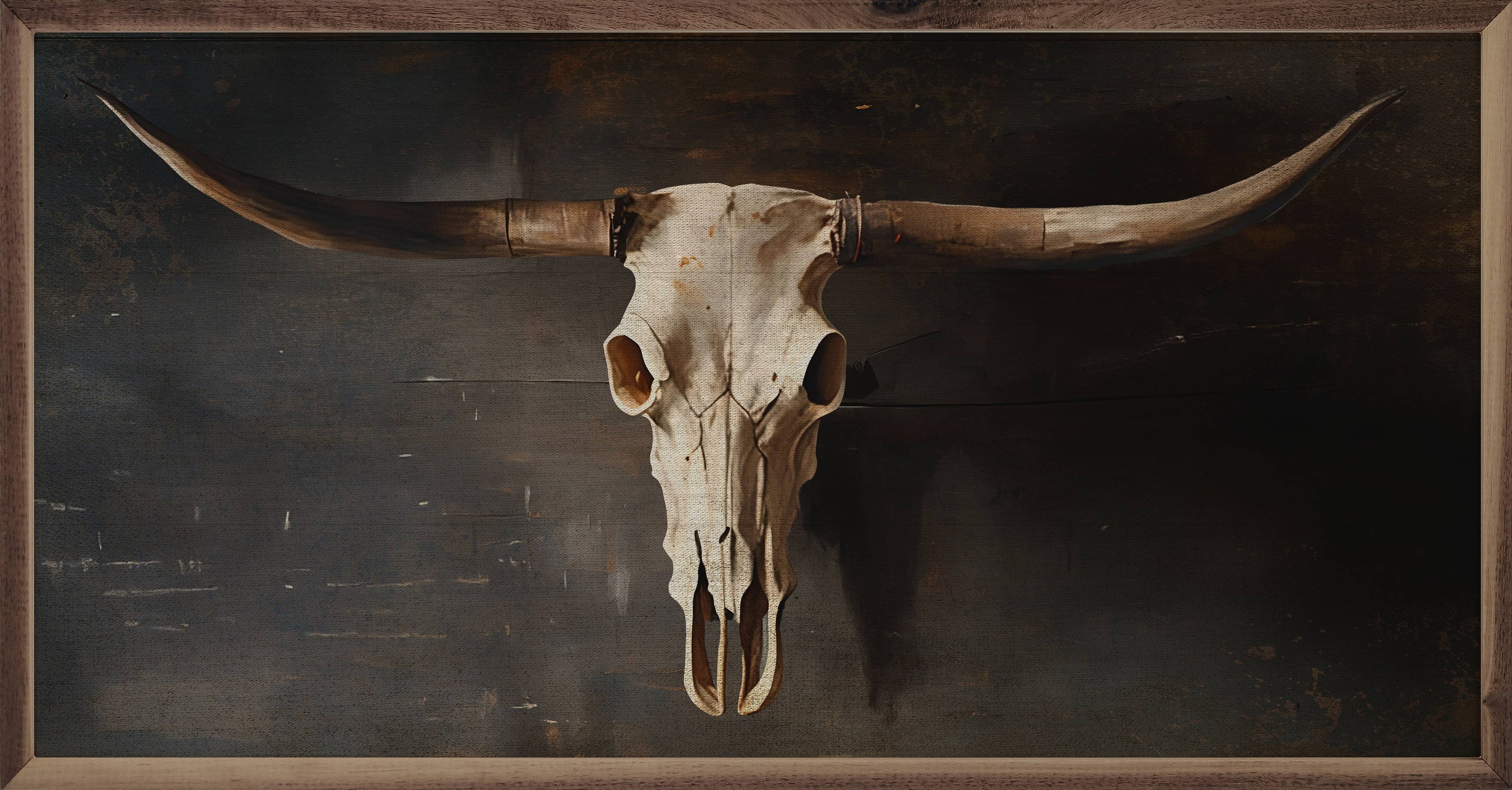 Western Black Skull Wood Art Print