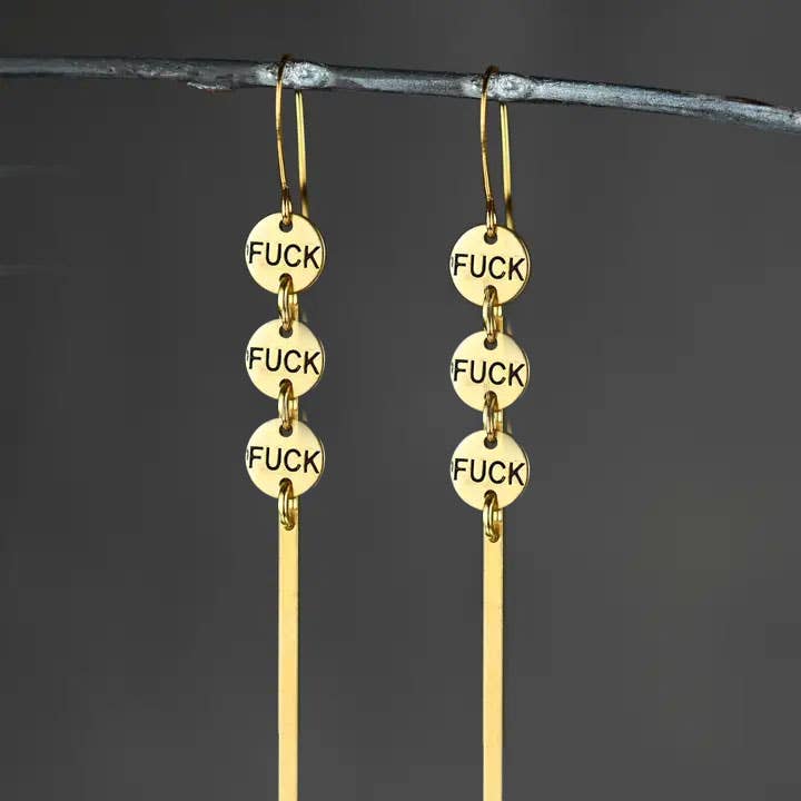 Long Bar Earrings Hand Stamped Fu*k