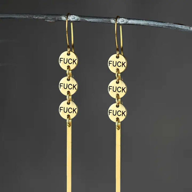 Long Bar Earrings Hand Stamped Fu*k