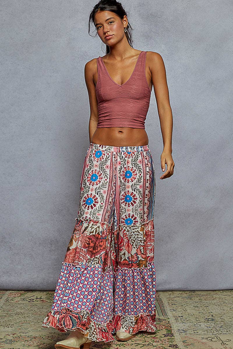 Patterned Wide Leg Pants