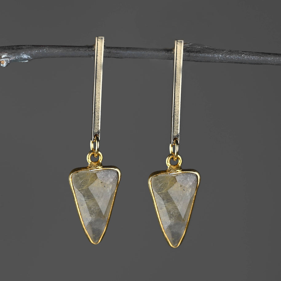 Bar Top Classic Semi Precious Triangle Drop Earrings