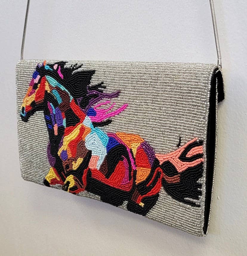 Hand Beaded Horse Clutch