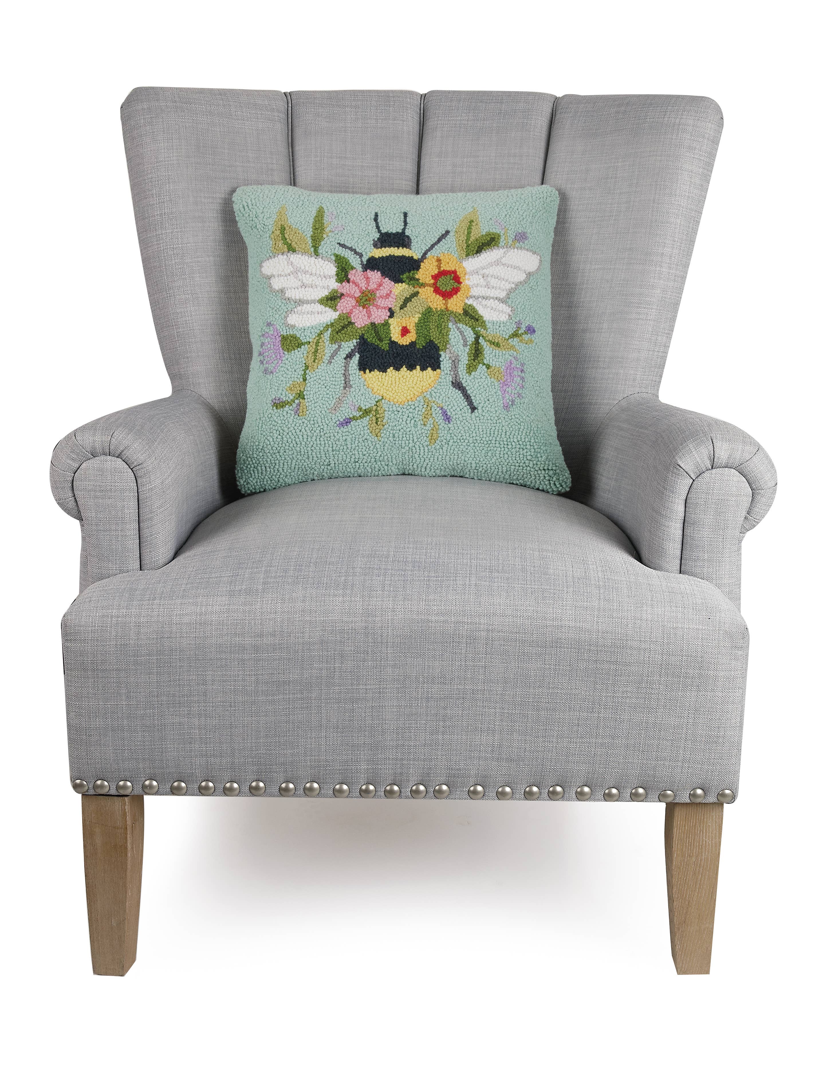 Floral Bee Over Flowers Hook Pillow - Susan Winget