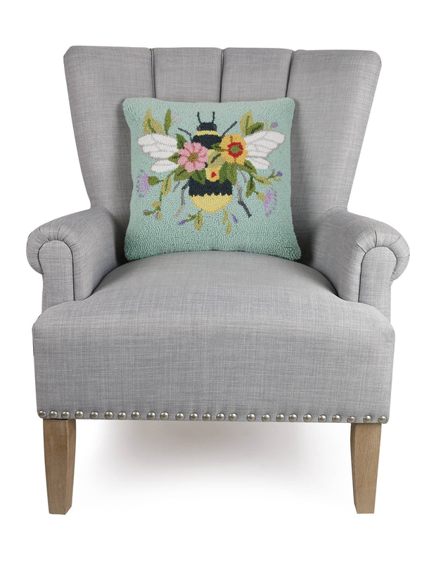 Floral Bee Over Flowers Hook Pillow - Susan Winget
