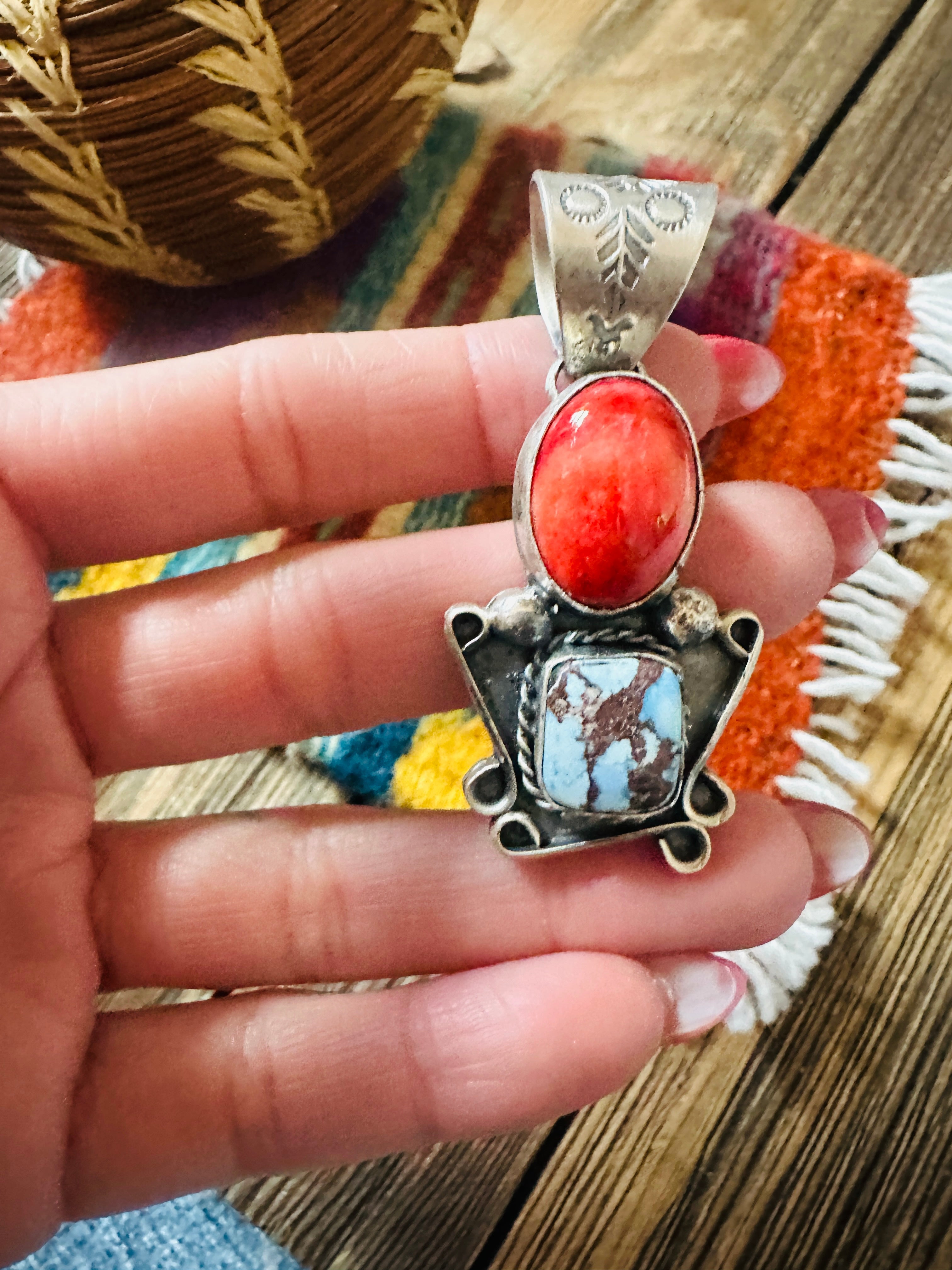 Handcrafted Sterling Silver, Spiny & Turquoise Pendant