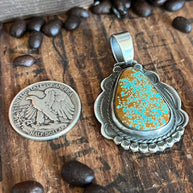 Hand Stamped Sterling Silver & Number 8 Turquoise Pendant by Kimari Somers