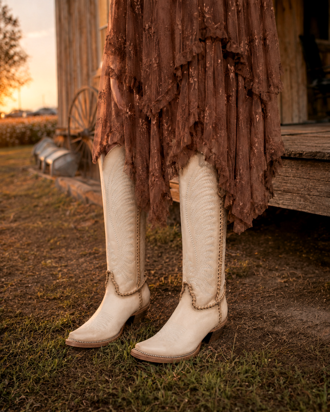 Corral Bone Embroiderey & Metallic Welt Tall Boot