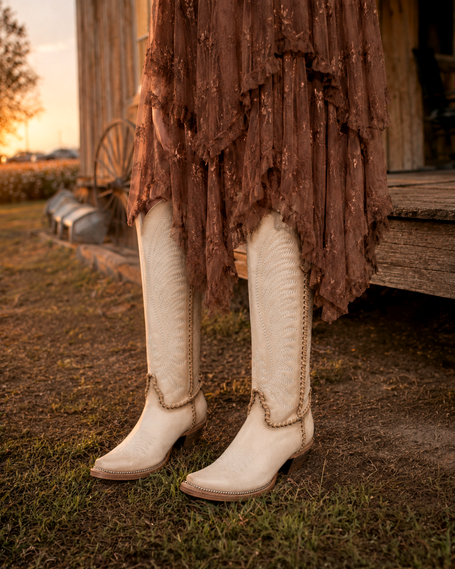 Corral Bone Embroiderey & Metallic Welt Tall Boot