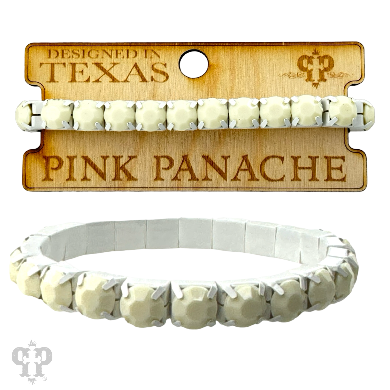 Prong set rhinestone stretch bracelet, white