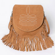 Suede Western Fringe Messenger Bag - White Stitch Design