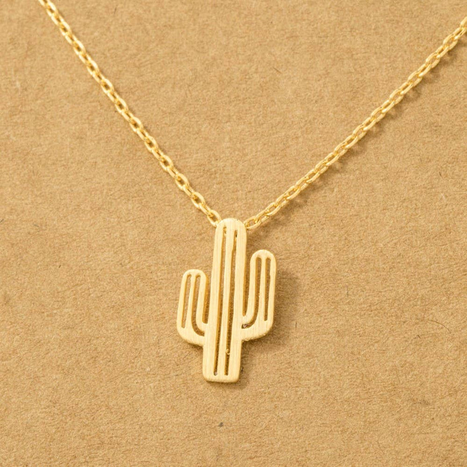 Gold Dipped Cactus Pendant Necklace