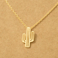 Gold Dipped Cactus Pendant Necklace