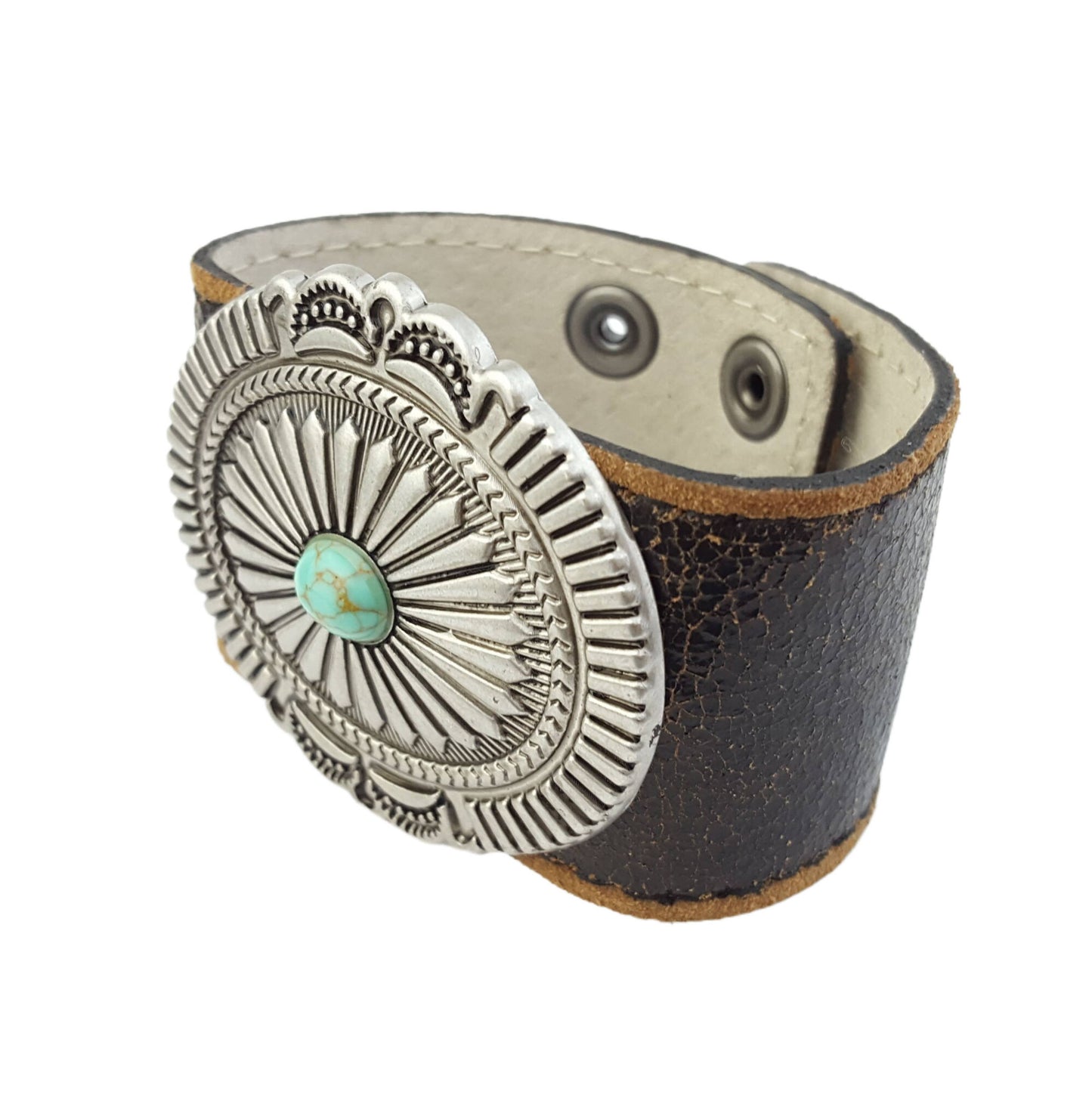 Vintage and Distressed Leather Cuff with Concho