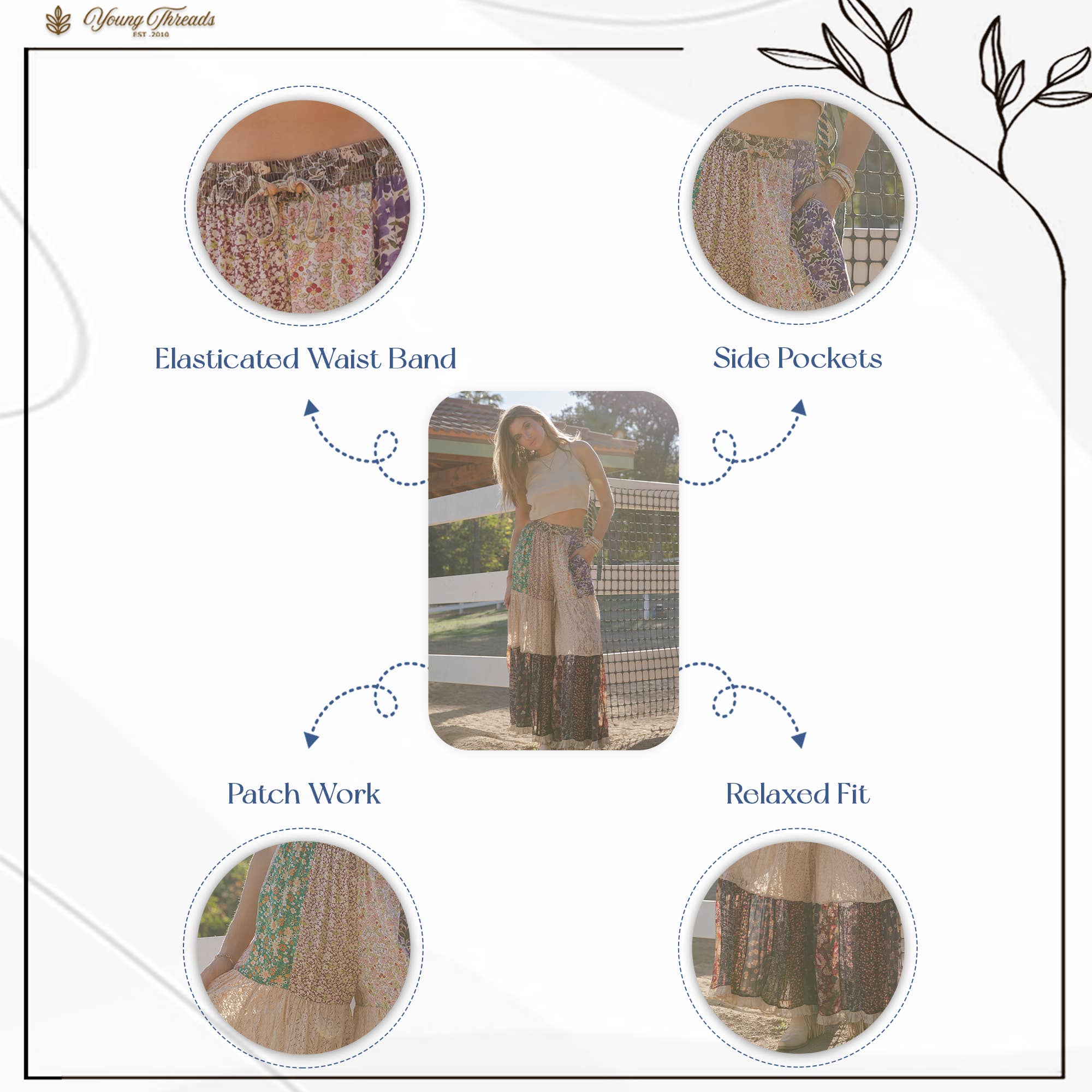 Boho Patchwork Print Tiered Lace Flare Pants (Wide Legs) 