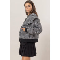 Plaid Ruffle Bomber Jacket