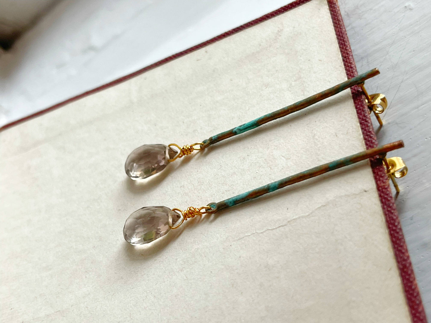 Patina & Smoky Topaz Stick Earrings