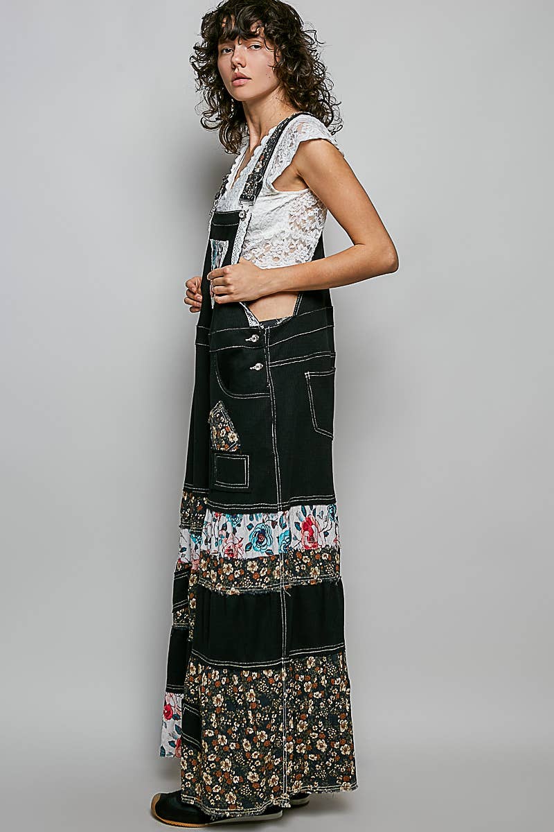 Mixed Media Printed Fabric Overalls