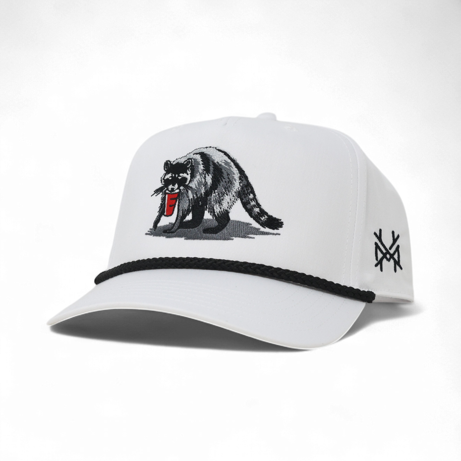 Party Animal Trucker Hat: Retro White with Black Rope