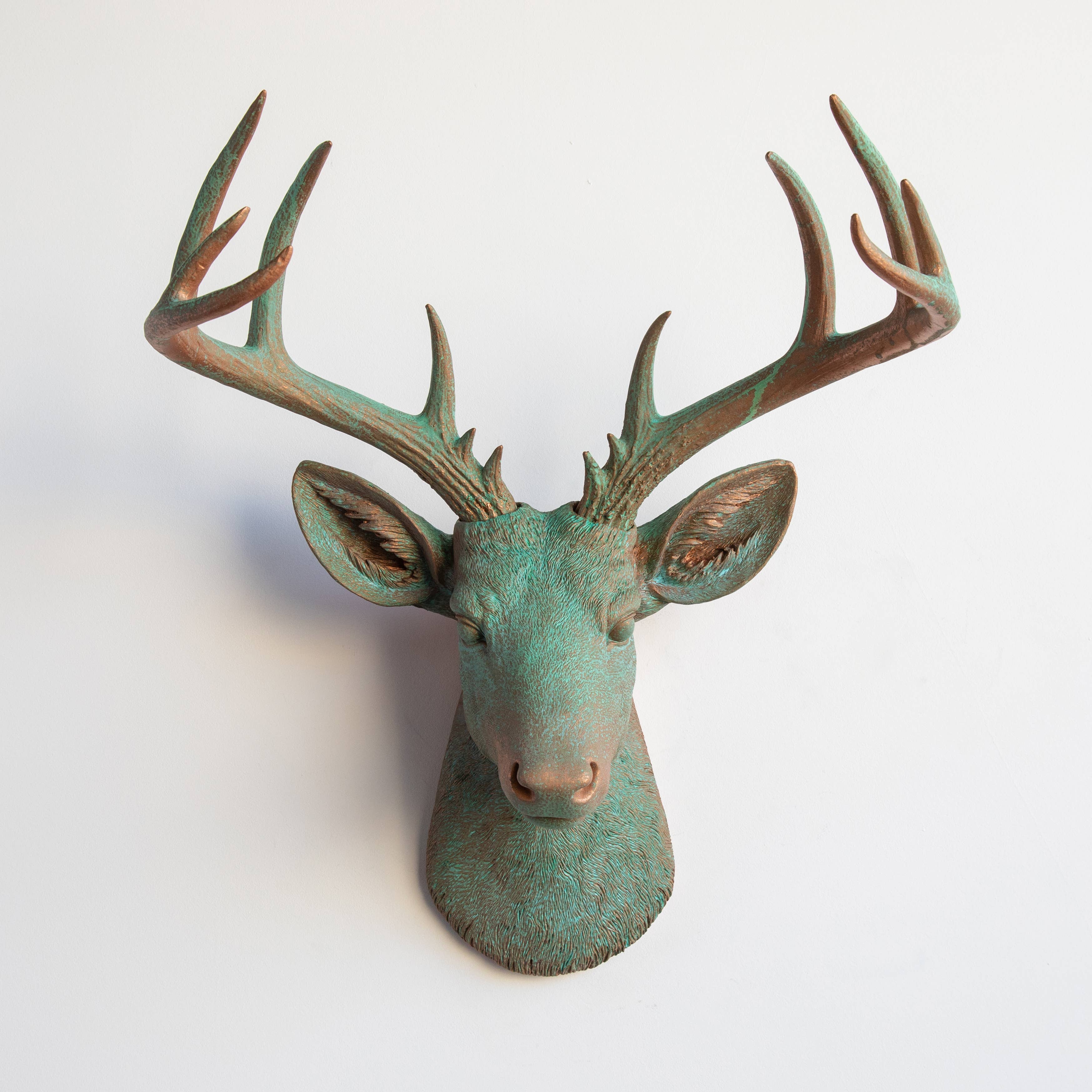 Faux Deer Head Sculpture Wall Mount, Copper Patina – PodunkAnnies