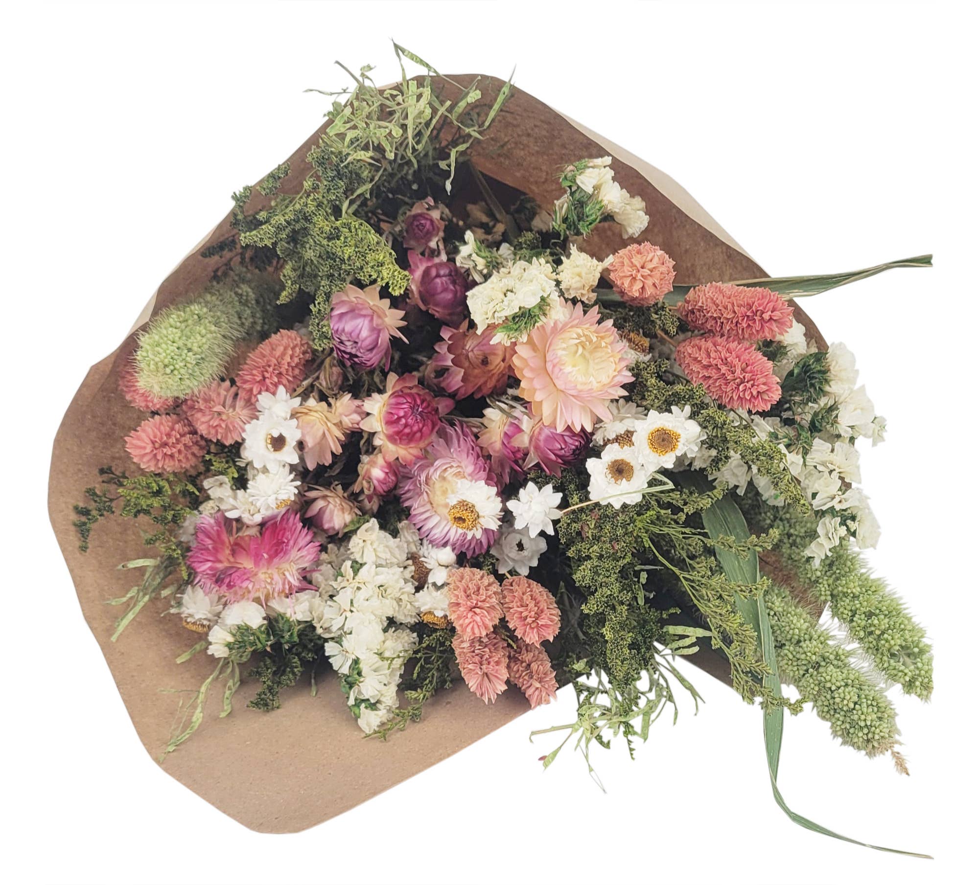 Pink Strawflower Dried Floral Bouquet