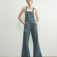 Animal Print Wide Leg Denim Overalls