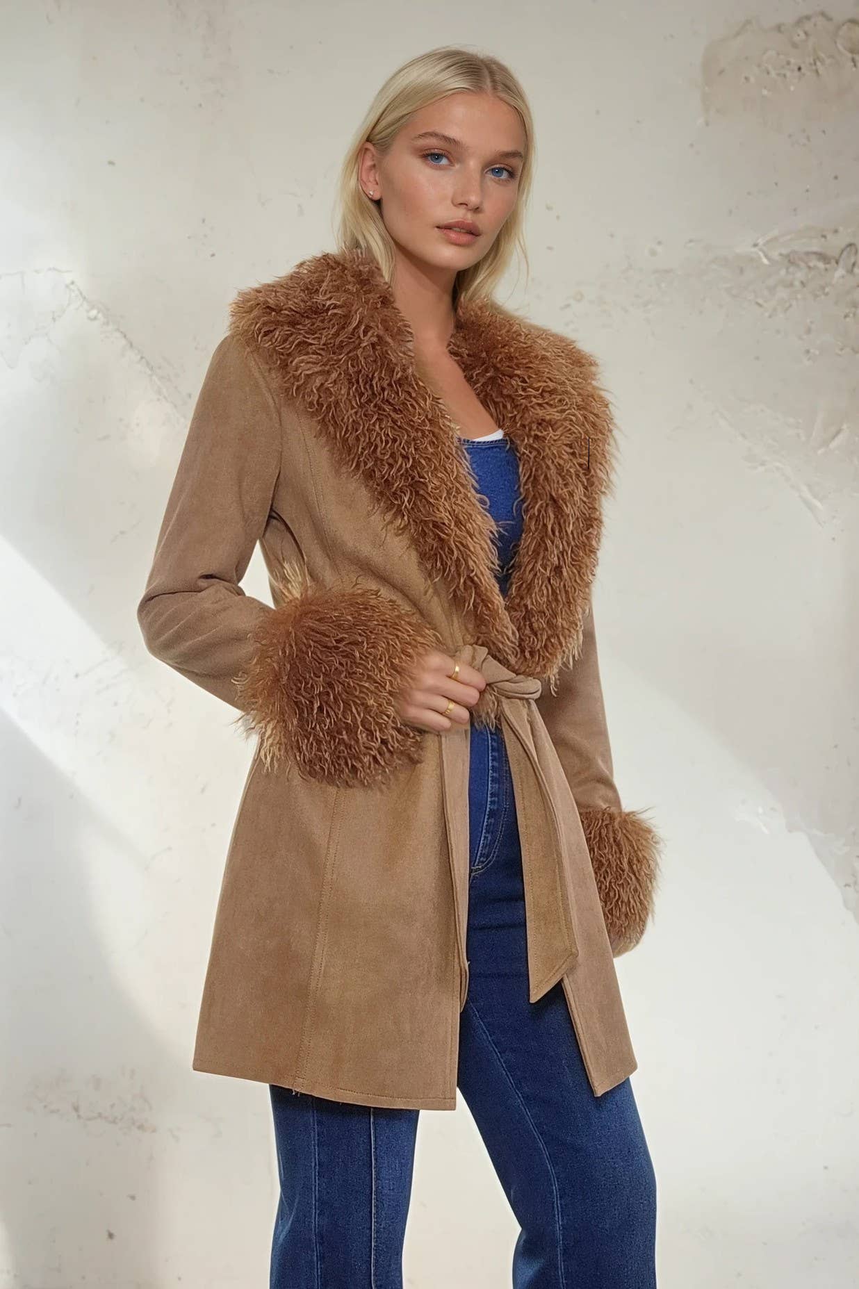 Penny Lane Faux Suede Fur Coat