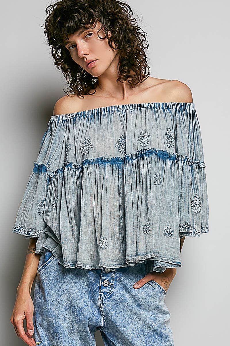 Off Shoulder Bell Sleeve Blouse
