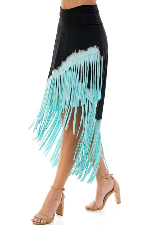 Tri Color Hi Low Fringe Skirt