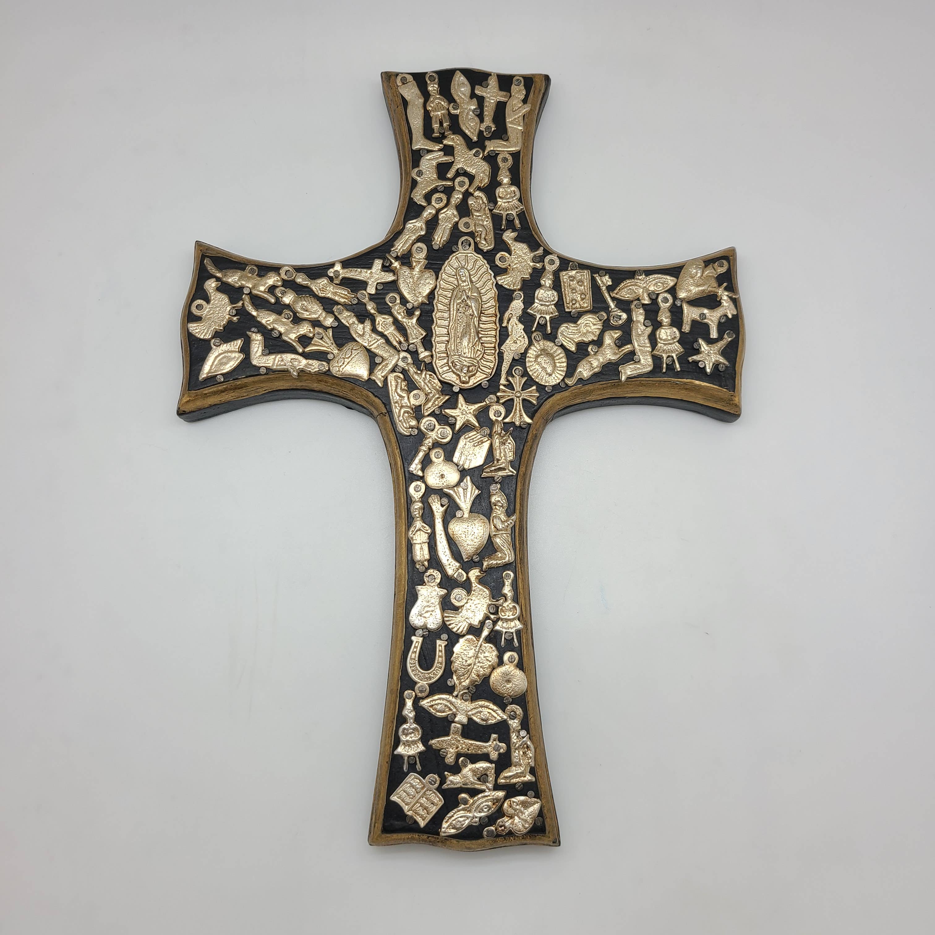 Black & Gold Wall Cross w/ Milagros