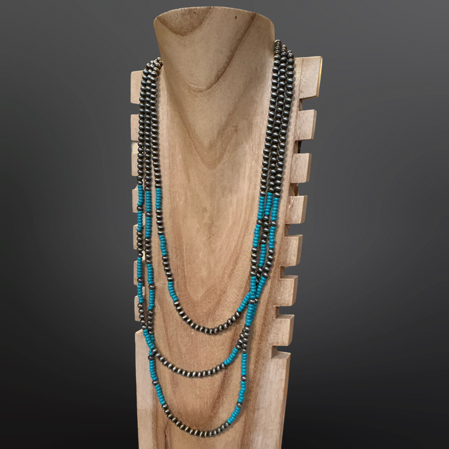 Western Faux Silver “Navajo Pearls” Turquoise Necklace